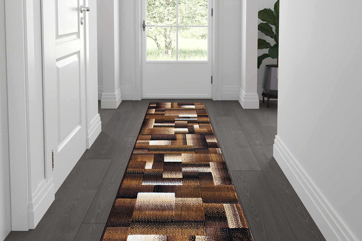 BLNK Elio Collection Olefin Color Blocked Area Rug with Jute Backing