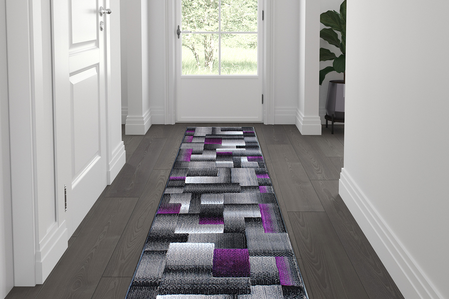 BLNK Elio Collection Olefin Color Blocked Area Rug with Jute Backing