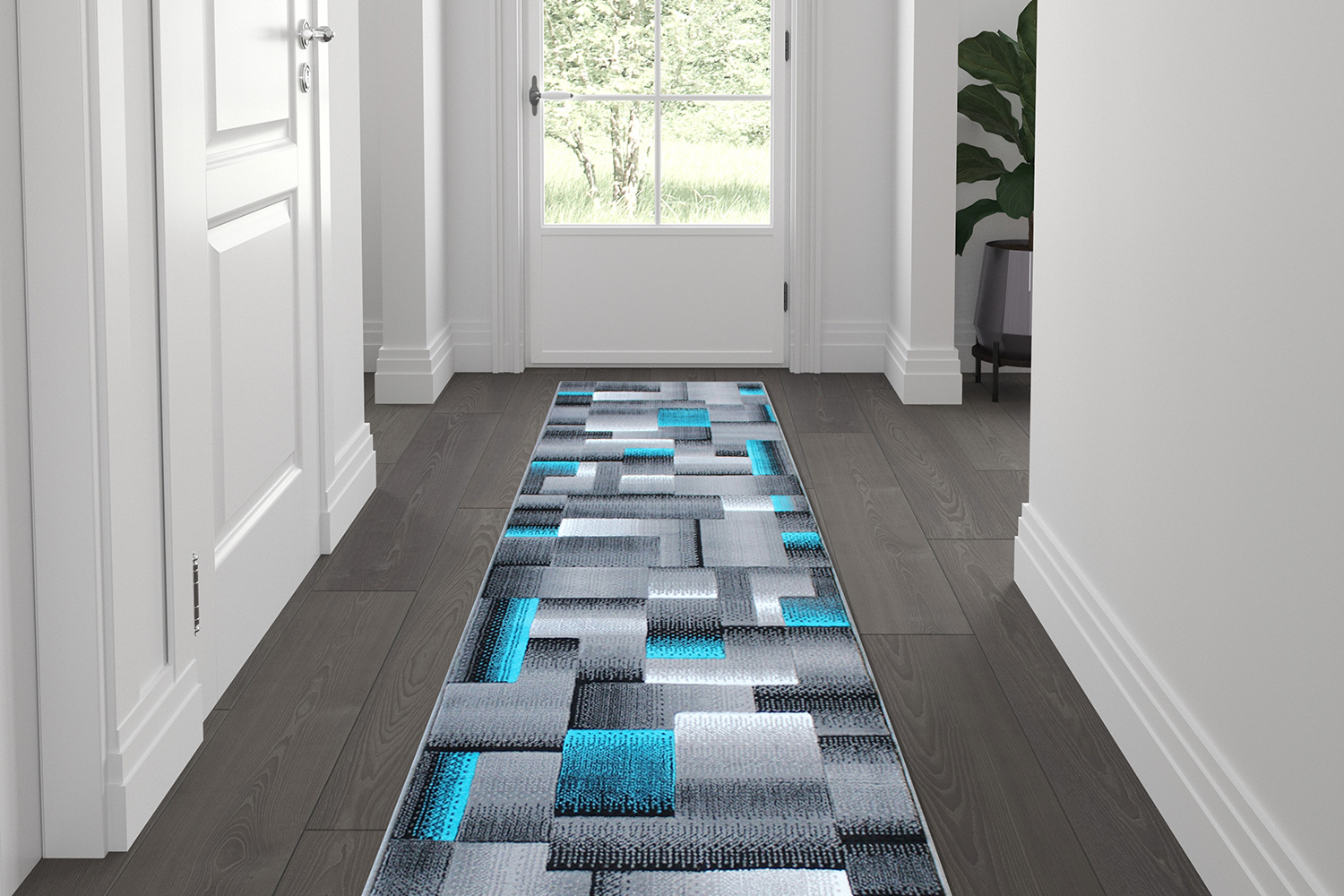 BLNK Elio Collection Olefin Color Blocked Area Rug with Jute Backing