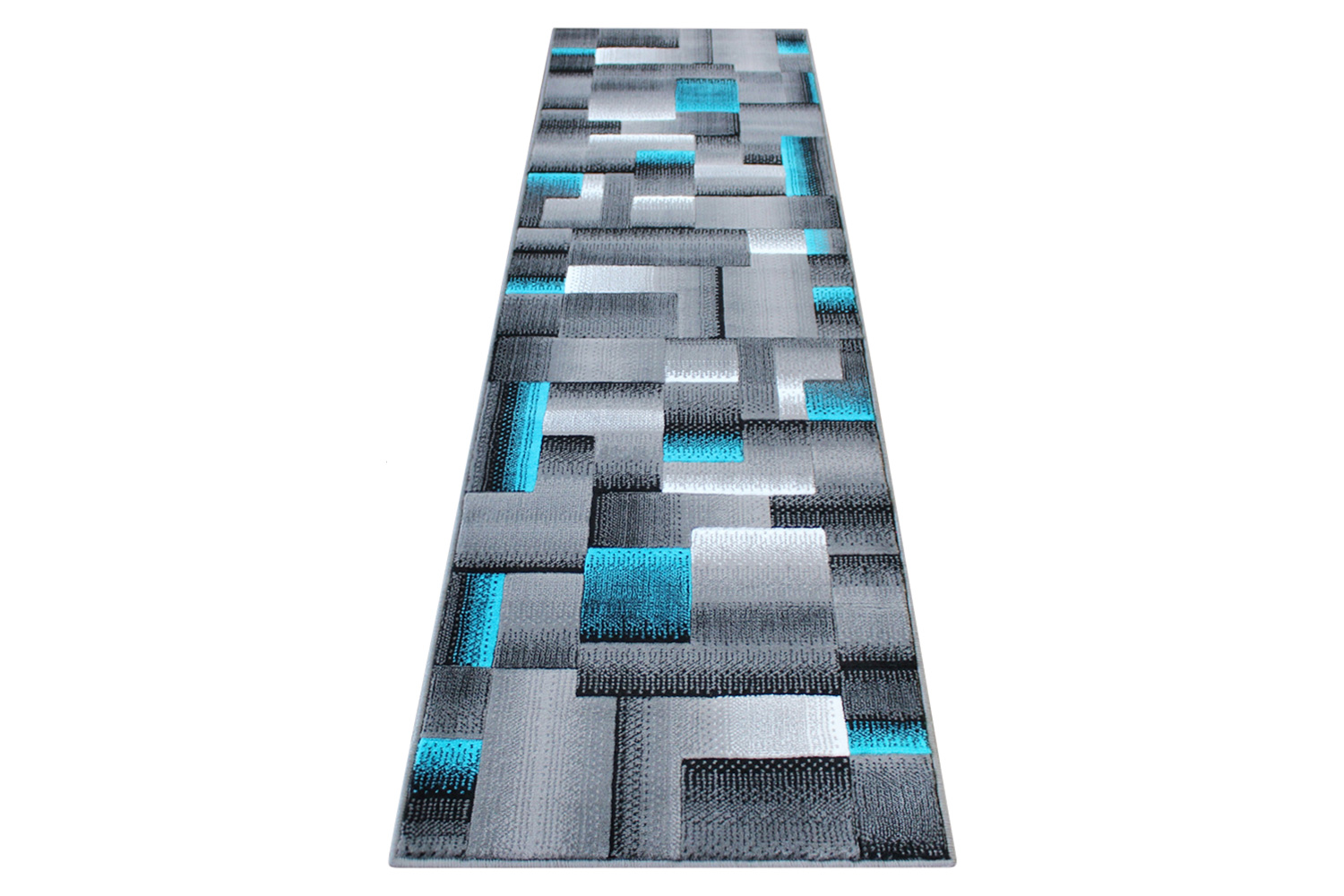 BLNK Elio Collection Olefin Color Blocked Area Rug with Jute Backing - Turquoise, 2'W x 7'L