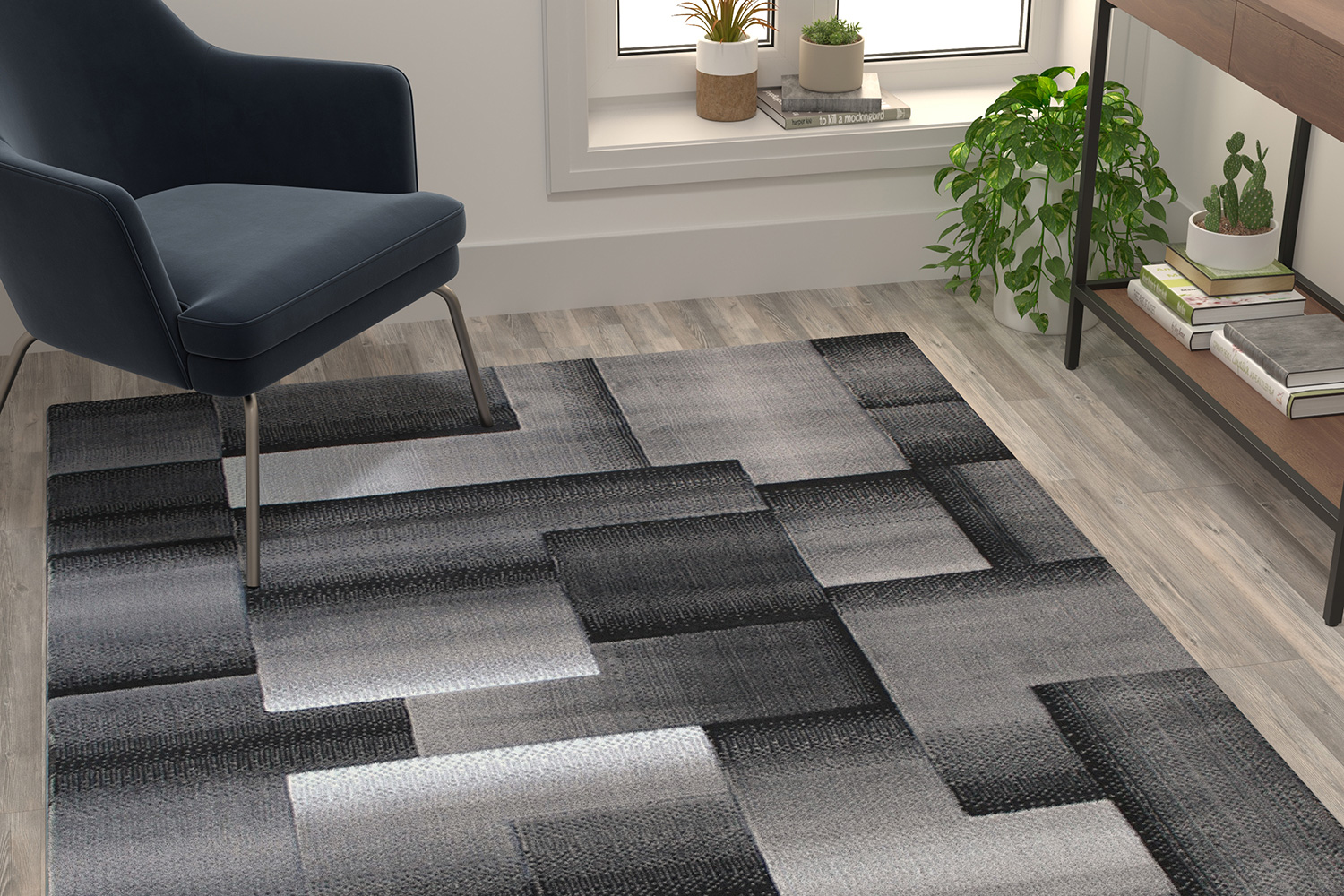 BLNK Elio Collection Olefin Color Blocked Area Rug with Jute Backing