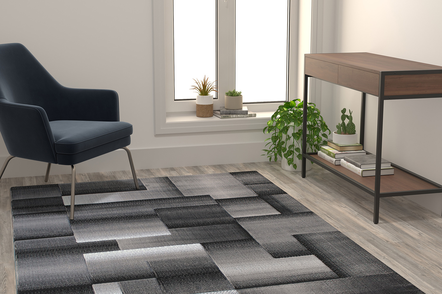 BLNK Elio Collection Olefin Color Blocked Area Rug with Jute Backing - Gray, 5'W x 7'L