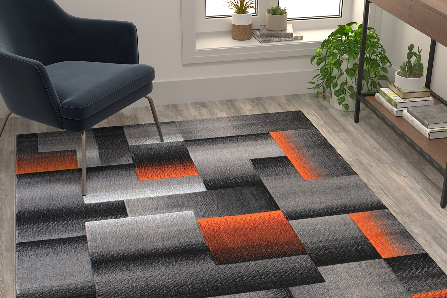 BLNK Elio Collection Olefin Color Blocked Area Rug with Jute Backing