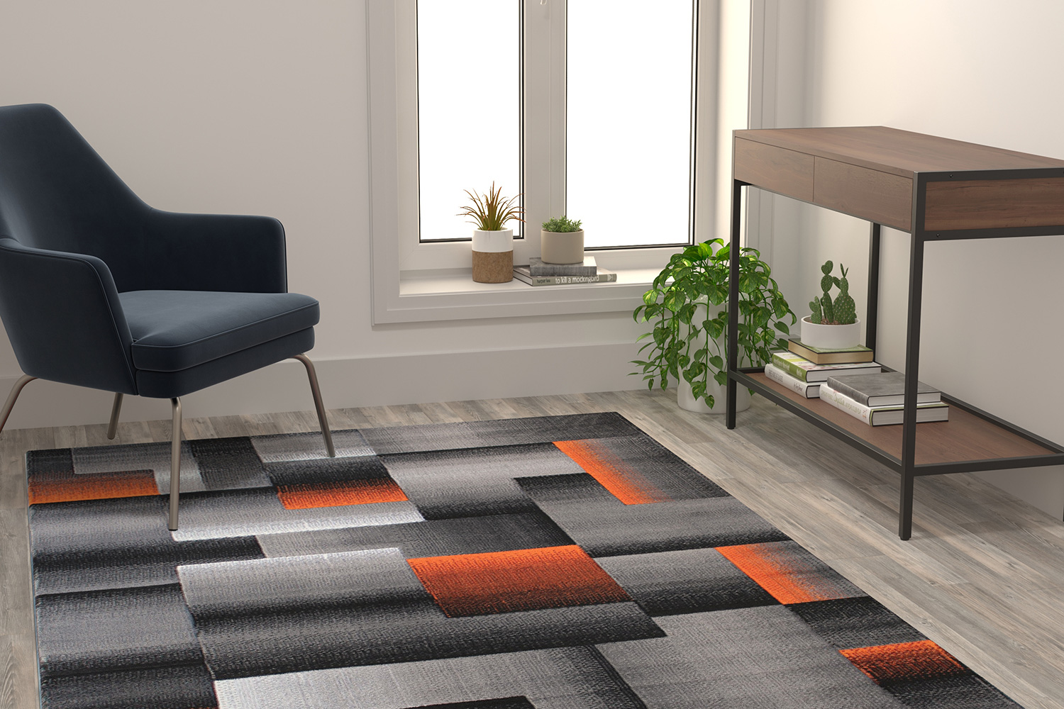 BLNK Elio Collection Olefin Color Blocked Area Rug with Jute Backing - Orange, 5'W x 7'L