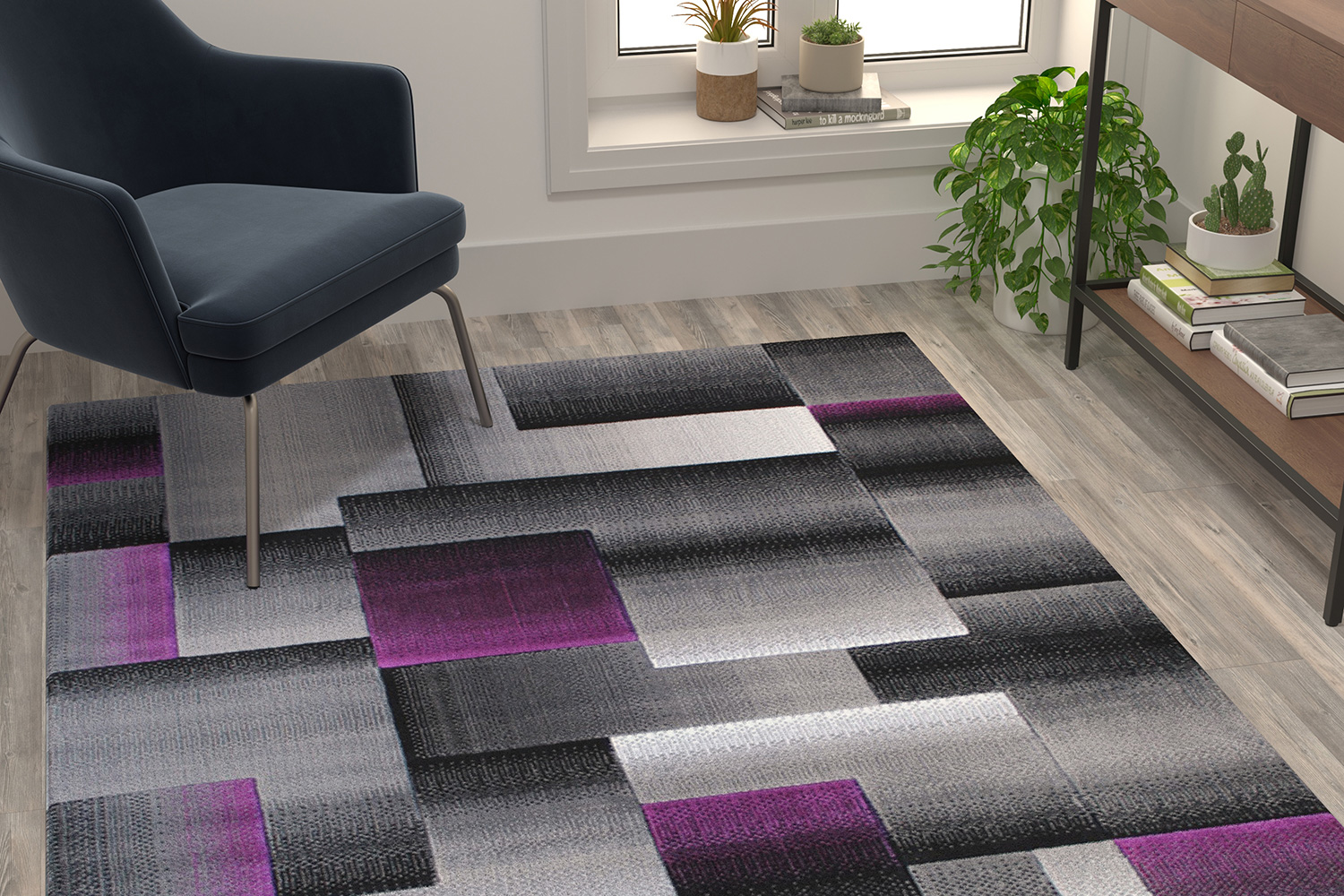 BLNK Elio Collection Olefin Color Blocked Area Rug with Jute Backing