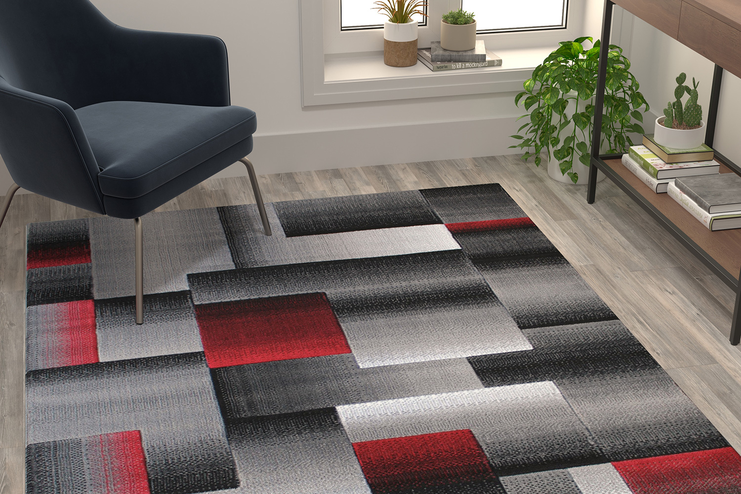 BLNK Elio Collection Olefin Color Blocked Area Rug with Jute Backing