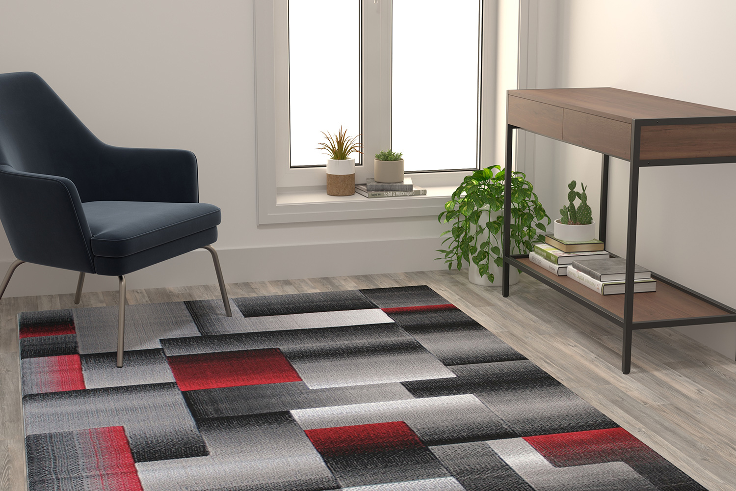 BLNK Elio Collection Olefin Color Blocked Area Rug with Jute Backing - Red, 5'W x 7'L