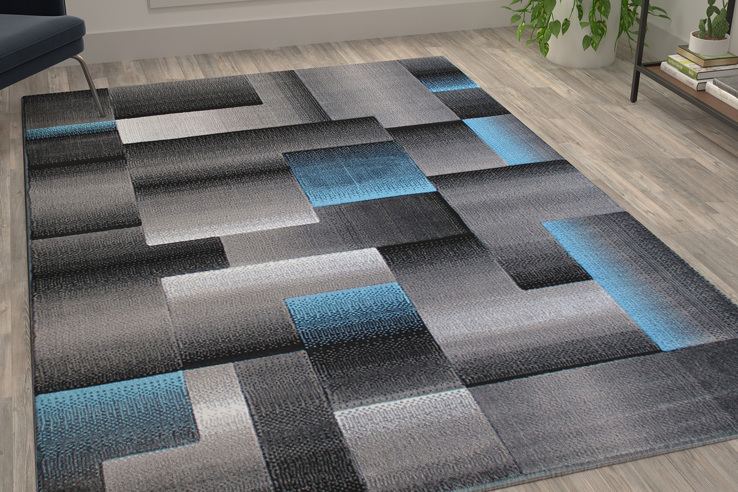 BLNK Elio Collection Olefin Color Blocked Area Rug with Jute Backing