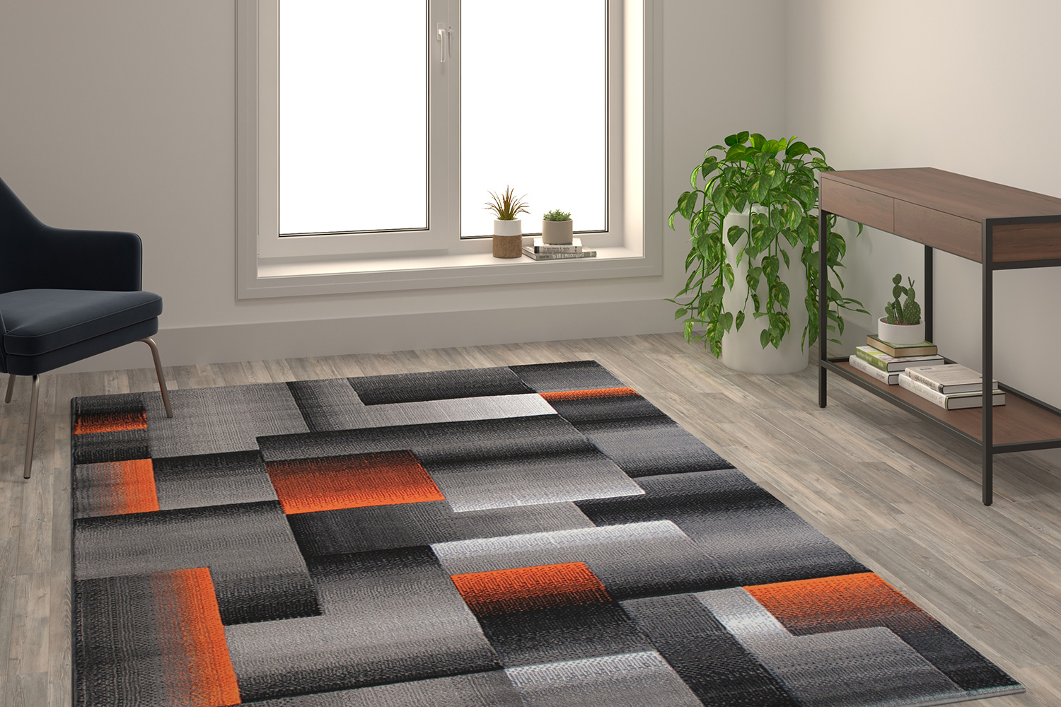 BLNK Elio Collection Olefin Color Blocked Area Rug with Jute Backing