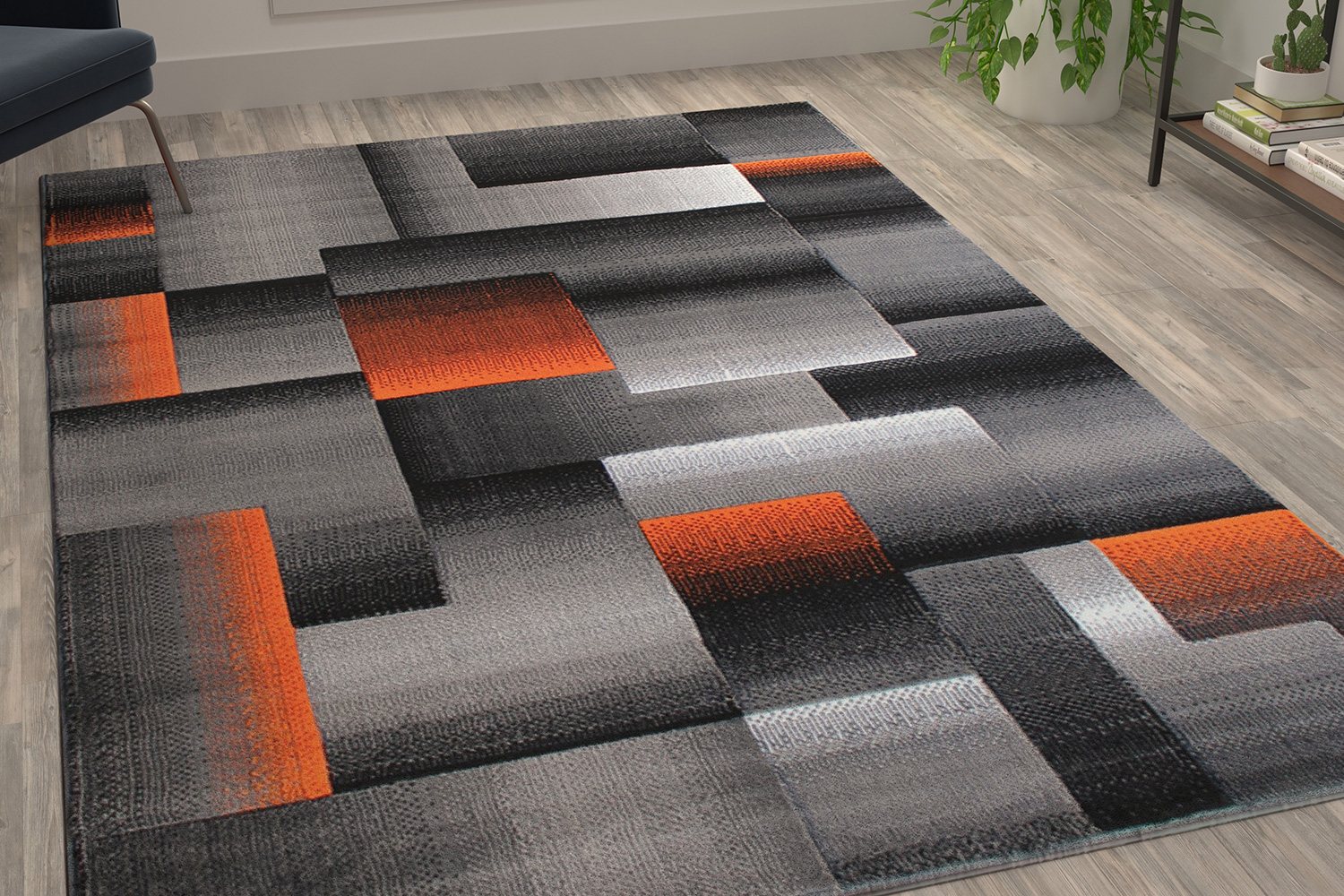 BLNK Elio Collection Olefin Color Blocked Area Rug with Jute Backing - Orange, 6'W x 9'L