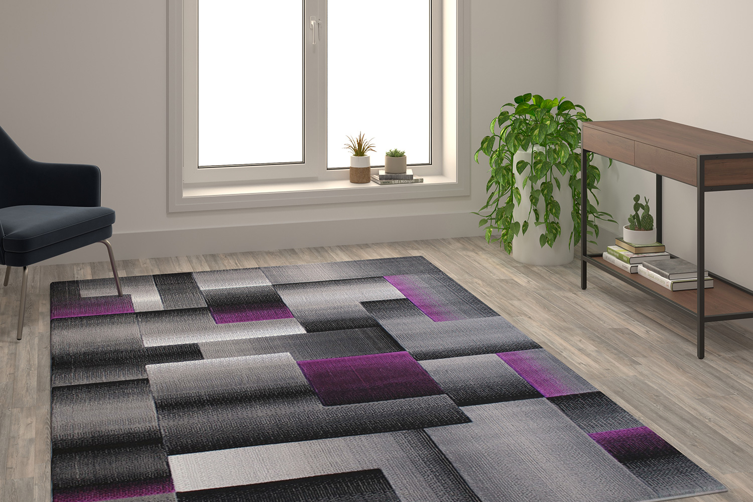 BLNK Elio Collection Olefin Color Blocked Area Rug with Jute Backing