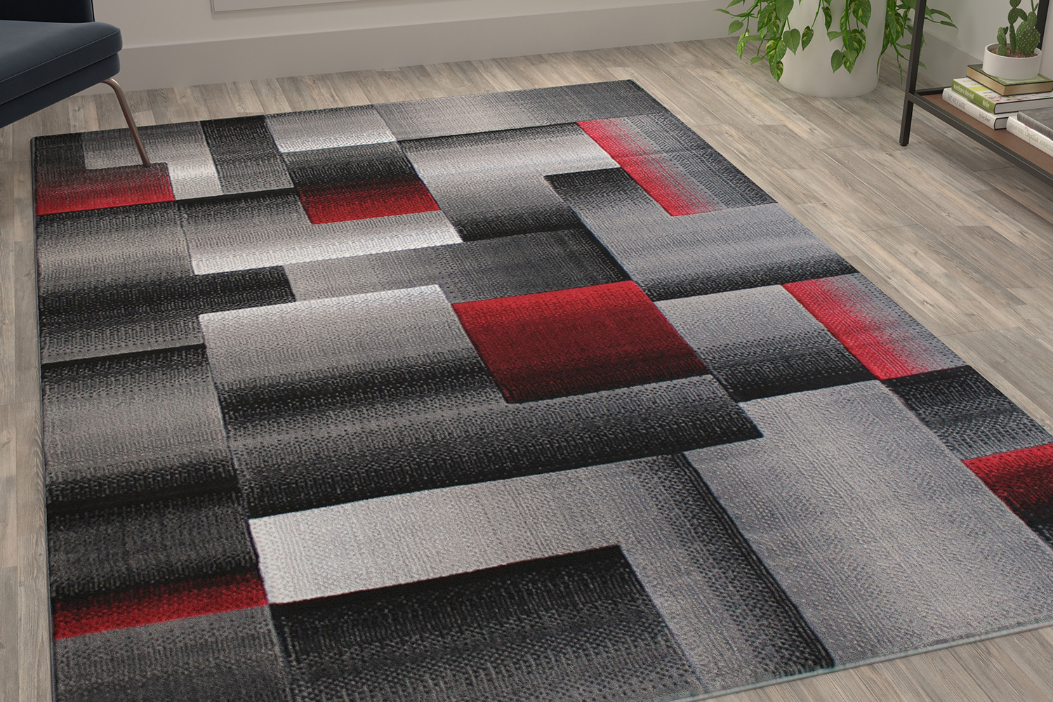 BLNK Elio Collection Olefin Color Blocked Area Rug with Jute Backing