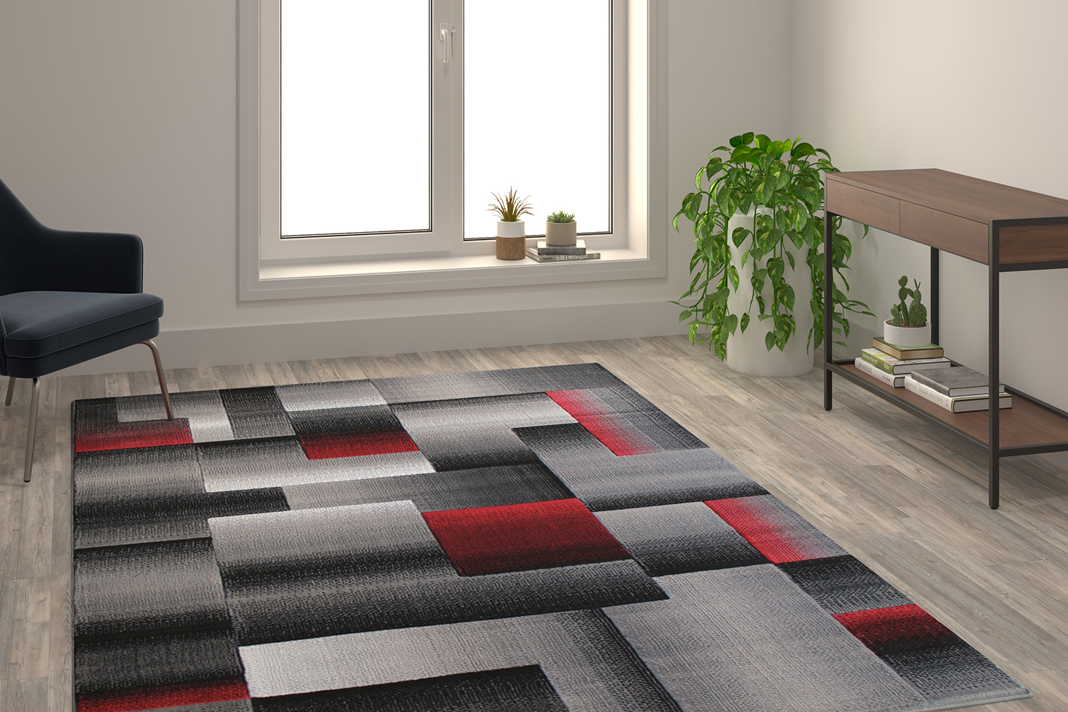 BLNK Elio Collection Olefin Color Blocked Area Rug with Jute Backing - Red, 6'W x 9'L