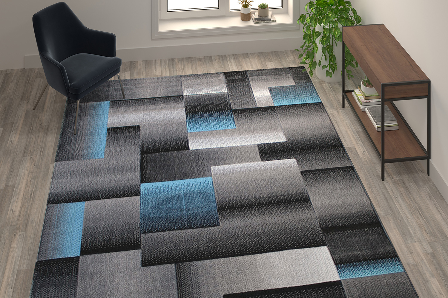 BLNK Elio Collection Olefin Color Blocked Area Rug with Jute Backing