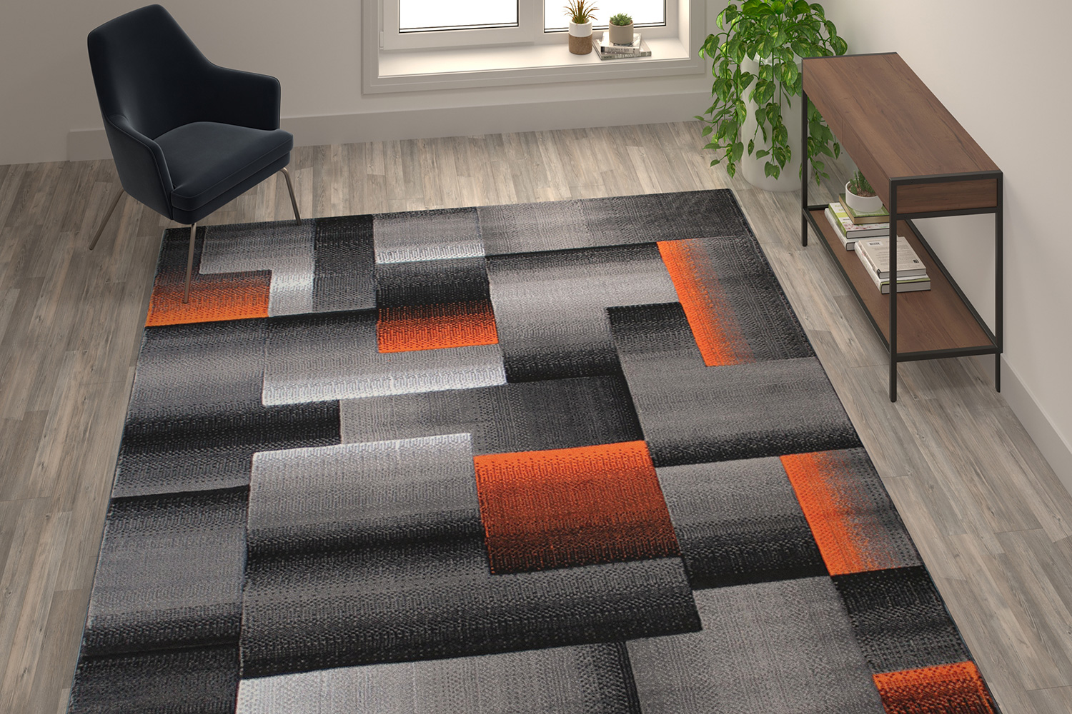 BLNK Elio Collection Olefin Color Blocked Area Rug with Jute Backing