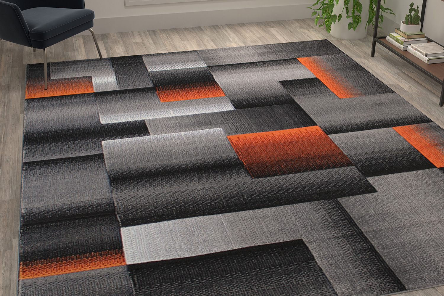 BLNK Elio Collection Olefin Color Blocked Area Rug with Jute Backing - Orange, 8'W x 10'L