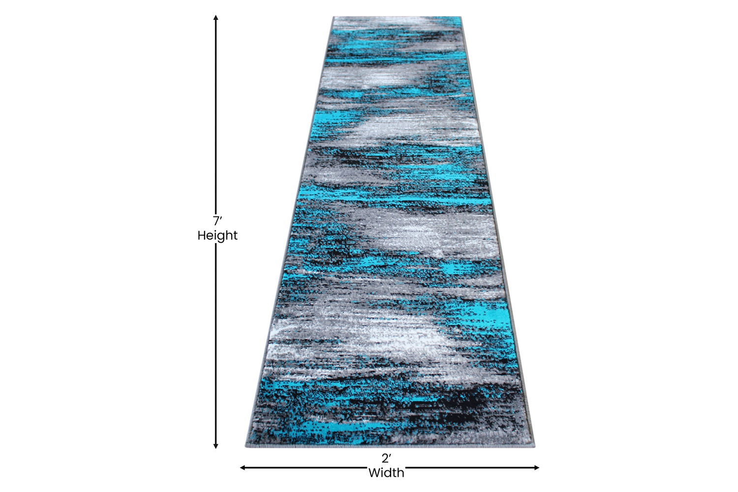 BLNK Rylan Collection Abstract Olefin Area Rug with Jute Backing - Turquoise, 2'W x 7'L