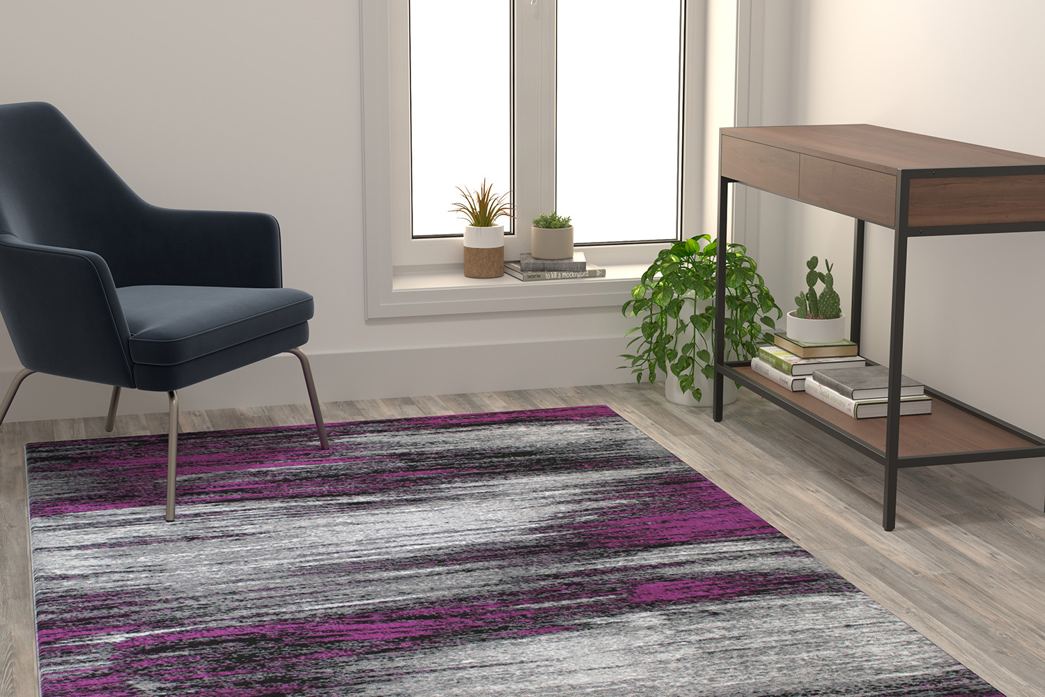 BLNK Rylan Collection Olefin Scraped Design Area Rug with Jute Backing - Purple, 5'W x 7'L