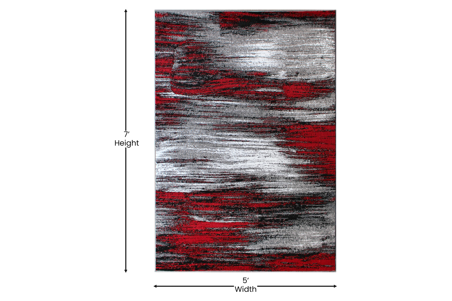 BLNK Rylan Collection Olefin Scraped Design Area Rug with Jute Backing - Red, 5'W x 7'L