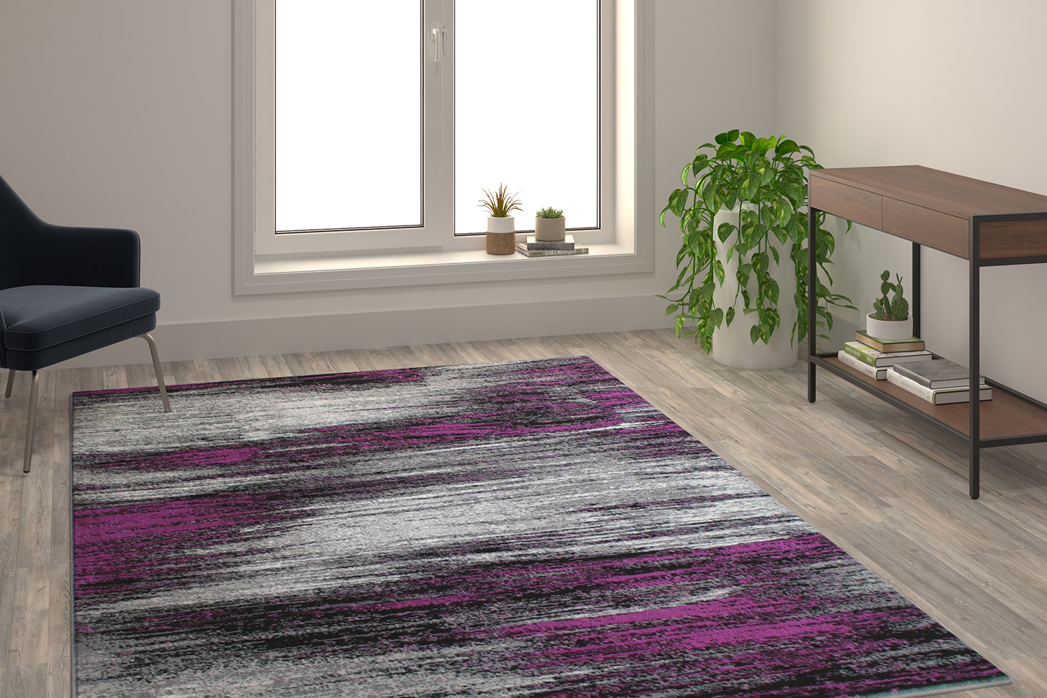 BLNK Rylan Collection Olefin Scraped Design Area Rug with Jute Backing - Purple, 6'W x 9'L