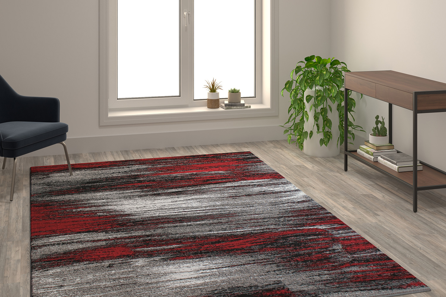 BLNK Rylan Collection Olefin Scraped Design Area Rug with Jute Backing - Red, 6'W x 9'L