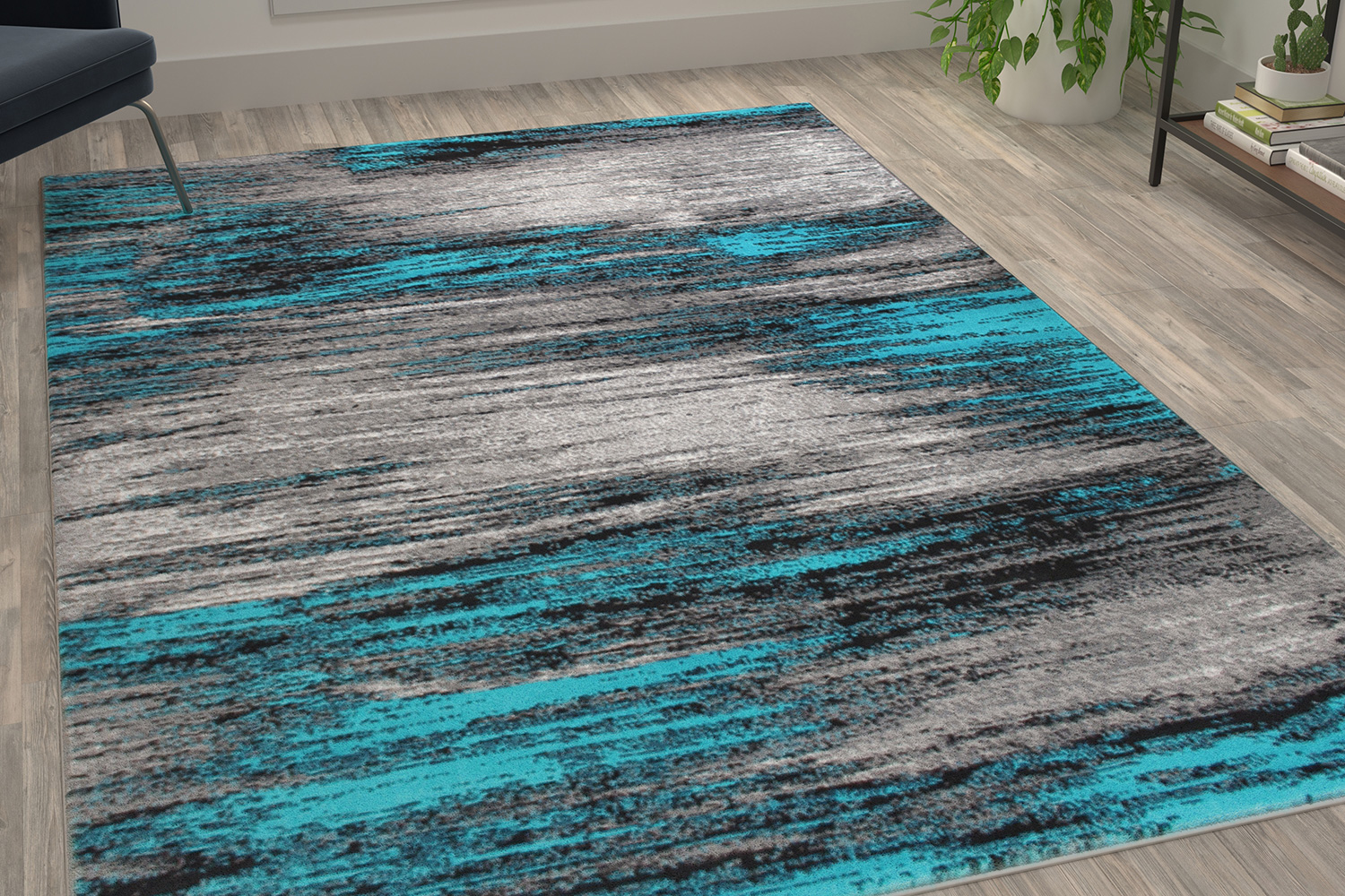 BLNK Rylan Collection Olefin Scraped Design Area Rug with Jute Backing