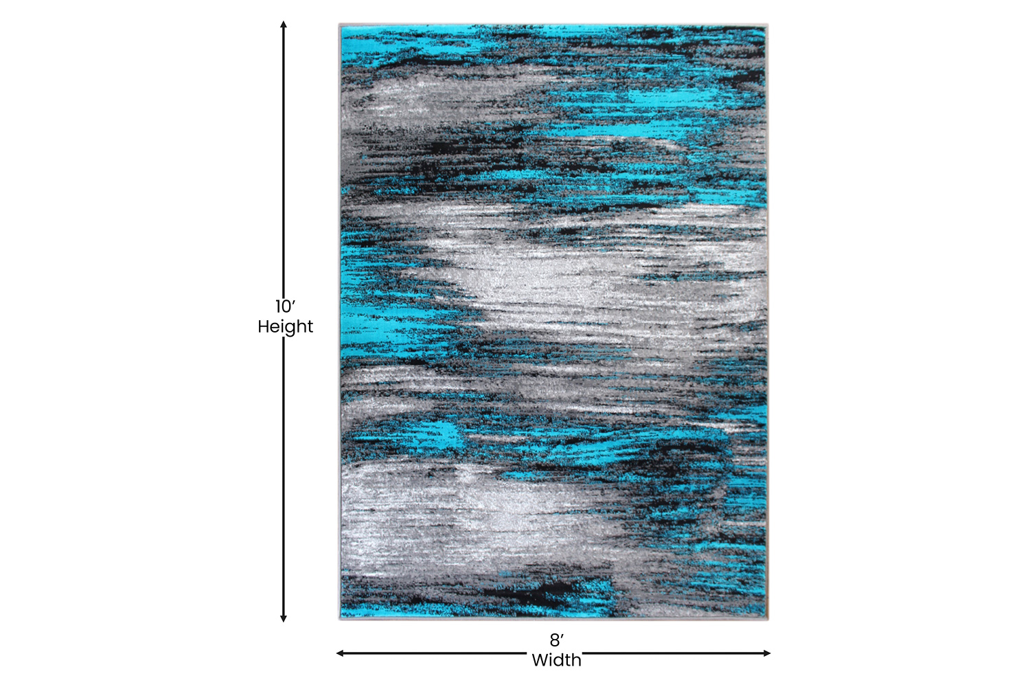 BLNK Rylan Collection Olefin Scraped Design Area Rug with Jute Backing - Turquoise, 8'W x 10'L