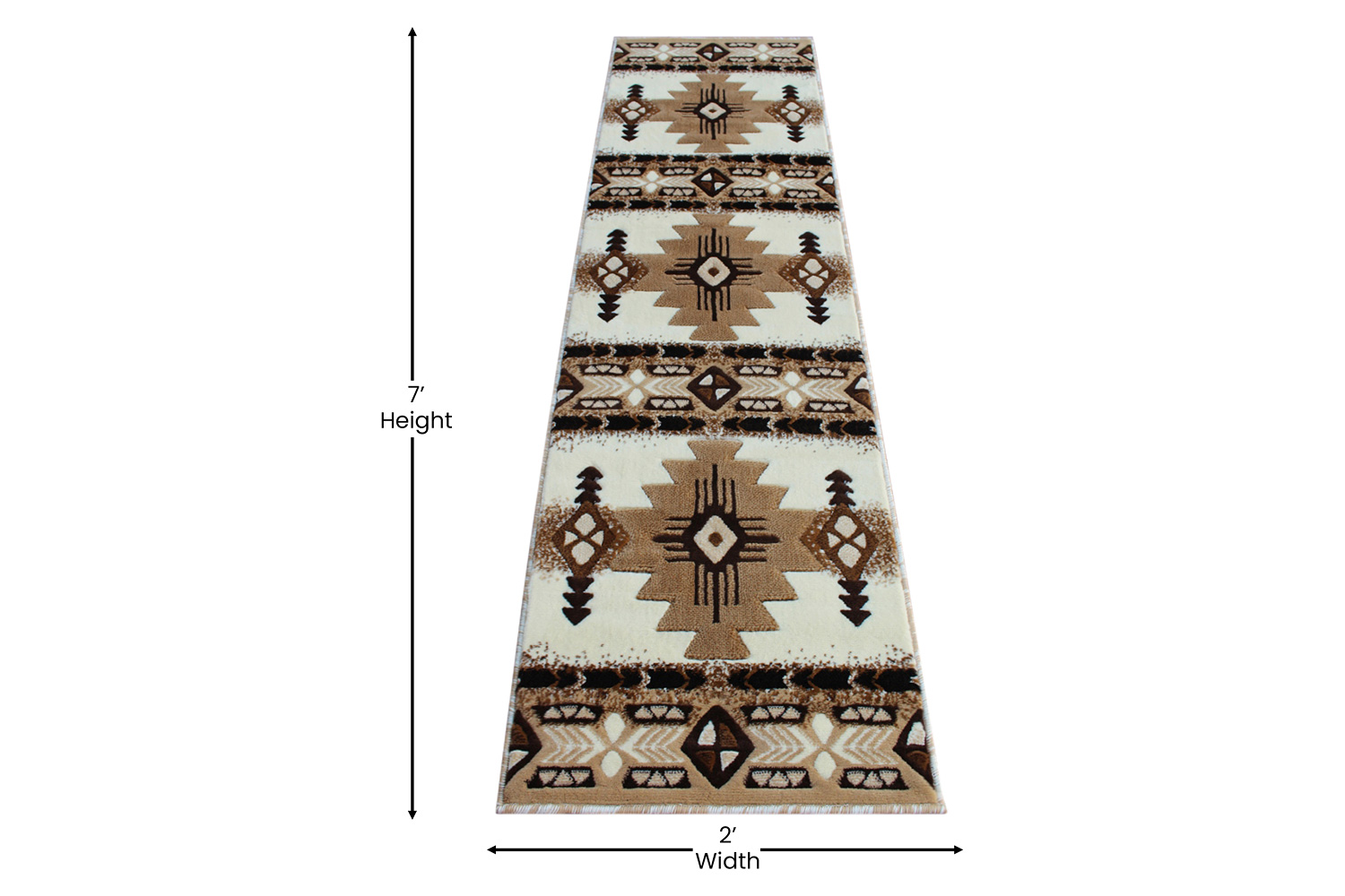 BLNK Mohave Collection Southwestern Style Olefin Traditional Area Rug with Jute Backing - Ivory, 2'W x 7'L