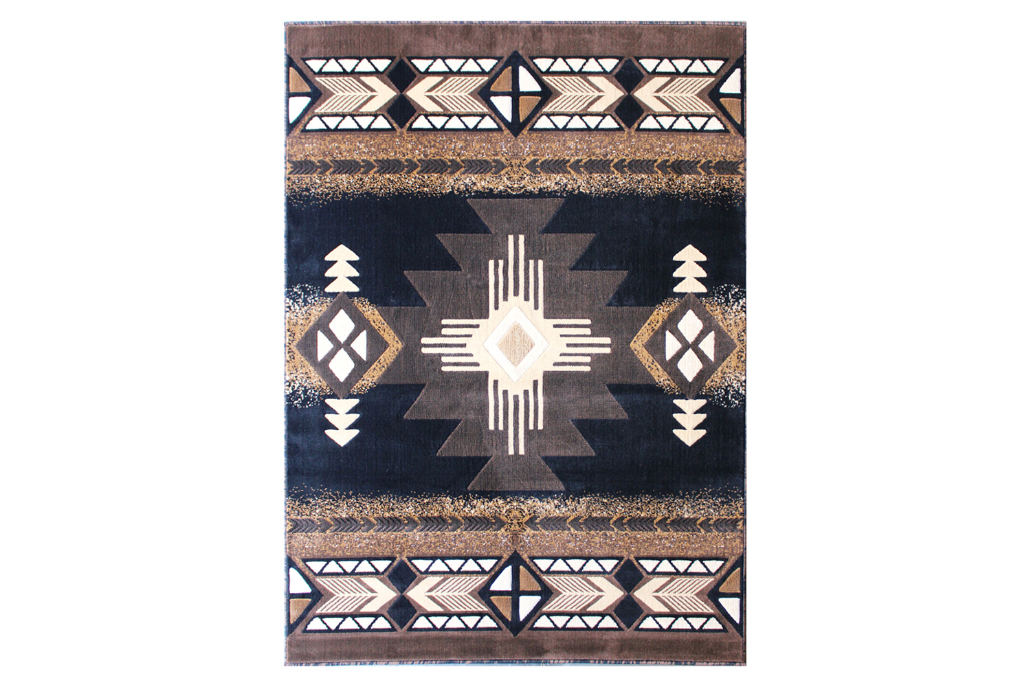 BLNK Mohave Collection Southwestern Style Olefin Traditional Area Rug with Jute Backing - Black, 8'W x 10'L