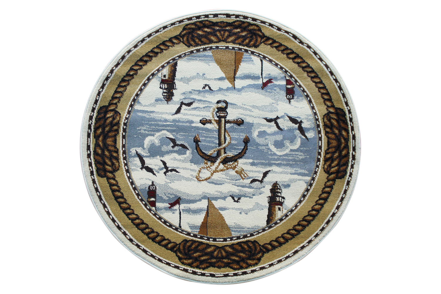 BLNK - Edmund Collection Round Nautical Themed Area Rug with Jute Backing