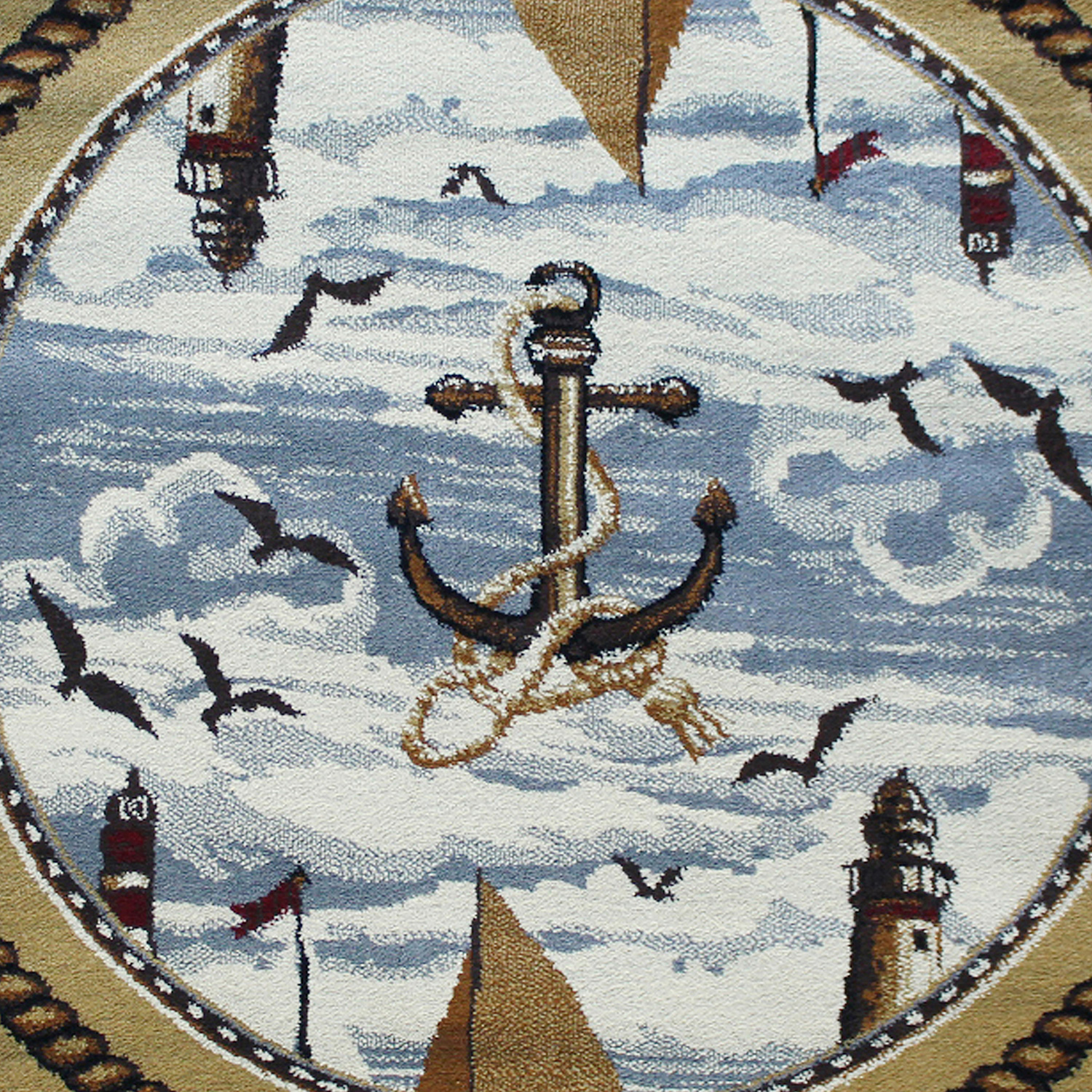 BLNK - Edmund Collection Round Nautical Themed Area Rug with Jute Backing