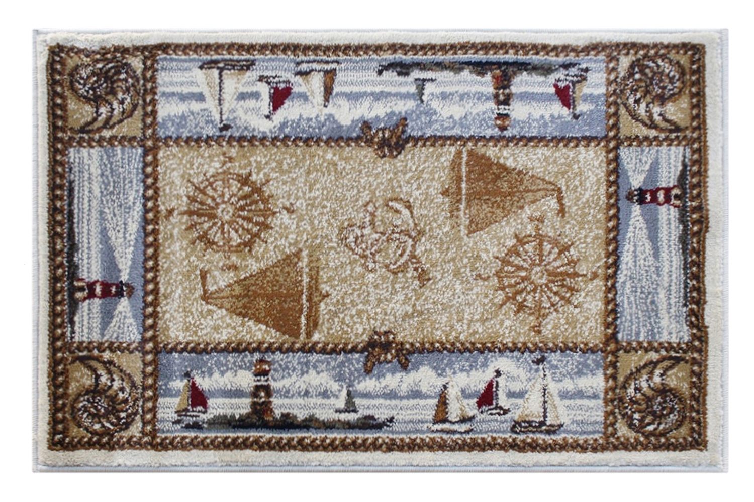 BLNK Sovalye Collection Nautical Themed Area Rug with Jute Backing - Beige, 2'W x 3'L