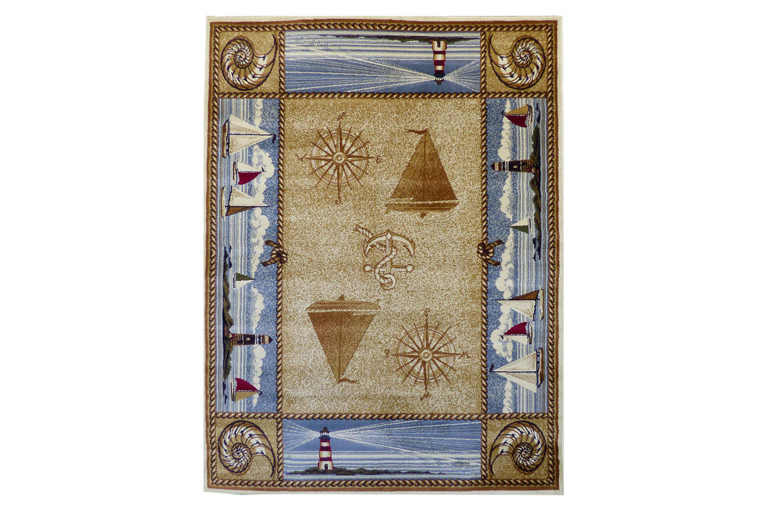 BLNK Sovalye Collection Nautical Themed Area Rug with Jute Backing - Beige, 3'W x 5'L