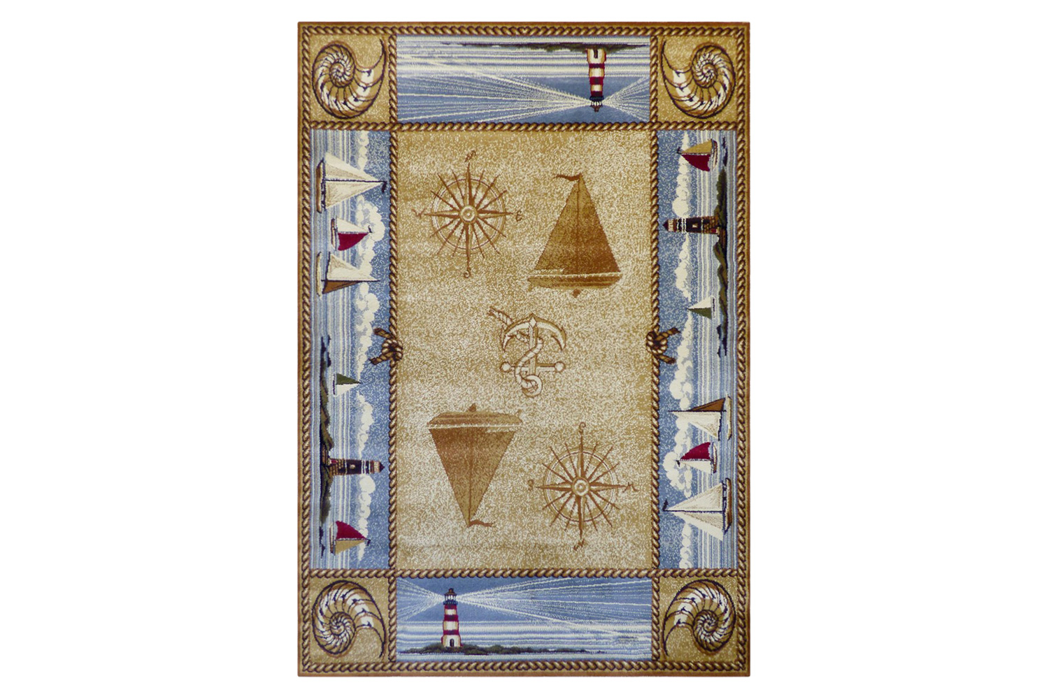 BLNK Sovalye Collection Nautical Themed Area Rug with Jute Backing - Beige, 5'W x 7'L