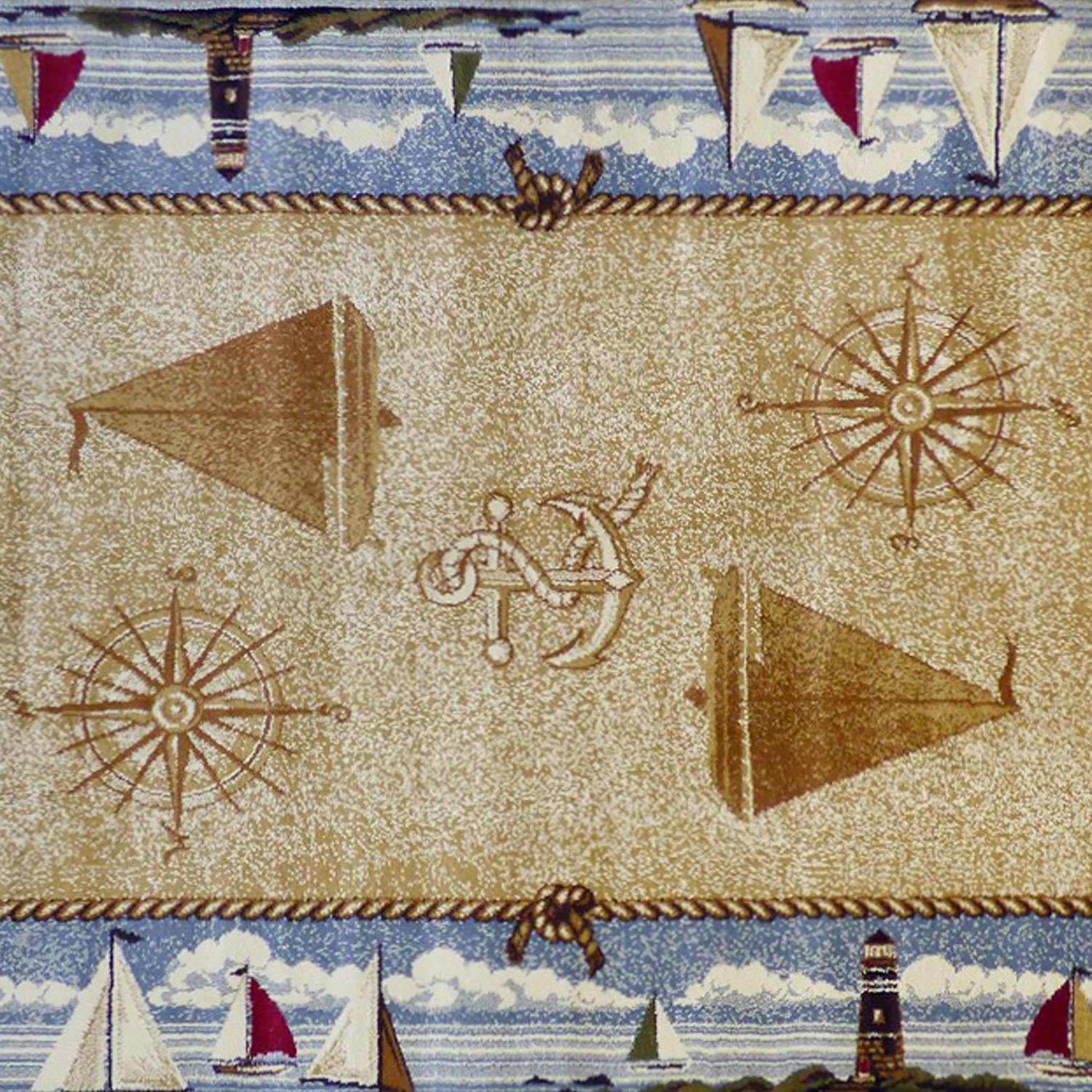 BLNK Sovalye Collection Nautical Themed Area Rug with Jute Backing - Beige, 5'W x 7'L