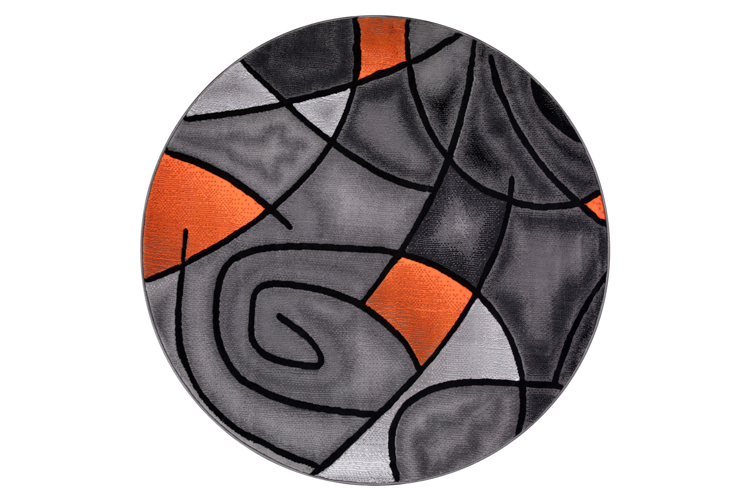 BLNK Jubilee Collection Style 2 Abstract Round Olefin Area Rug with Jute Backing - Orange, 7'W x 7'L