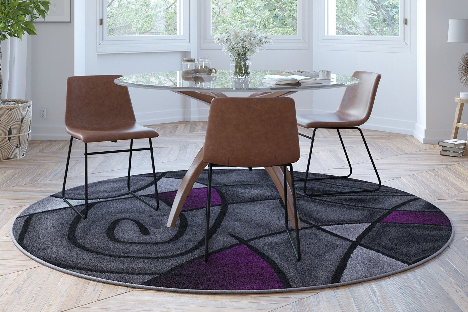 BLNK Jubilee Collection Style 2 Abstract Round Olefin Area Rug with Jute Backing