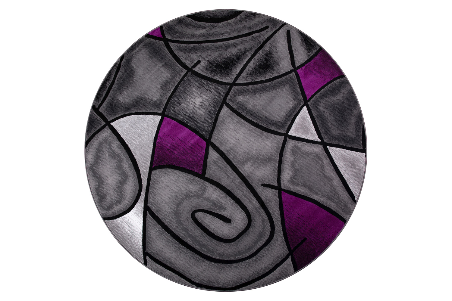 BLNK Jubilee Collection Style 2 Abstract Round Olefin Area Rug with Jute Backing - Purple, 7'W x 7'L