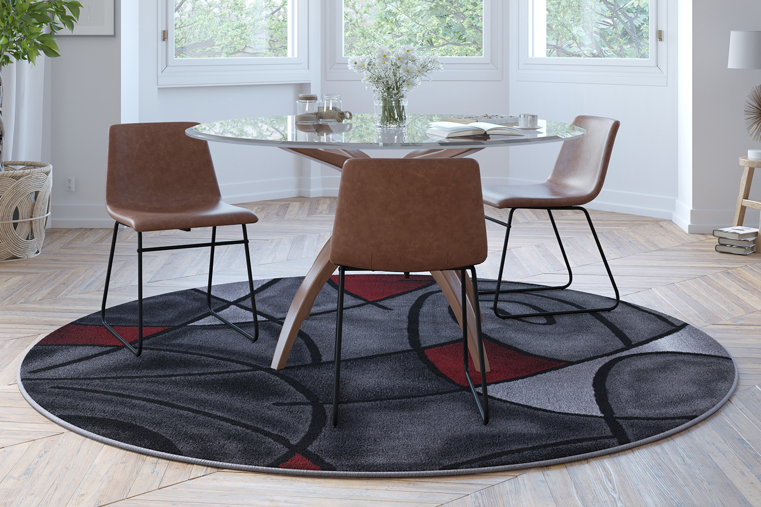 BLNK - Jubilee Collection Style 2 Abstract Round Olefin Area Rug with Jute Backing