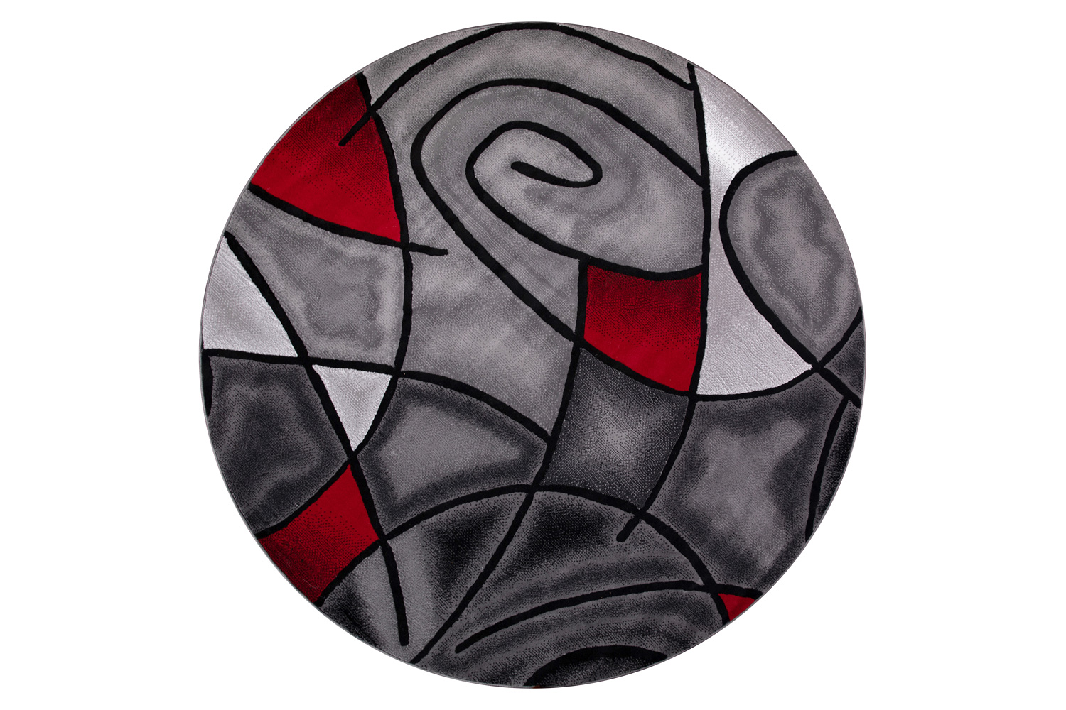 BLNK Jubilee Collection Style 2 Abstract Round Olefin Area Rug with Jute Backing - Red, 7'W x 7'L