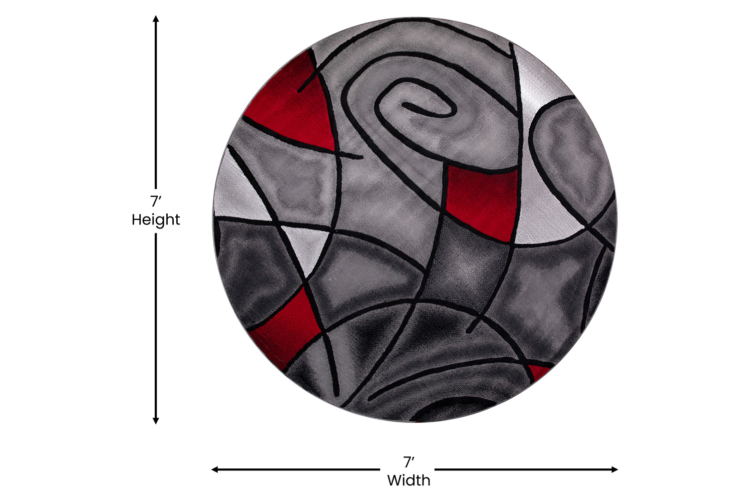 BLNK Jubilee Collection Style 2 Abstract Round Olefin Area Rug with Jute Backing - Red, 7'W x 7'L