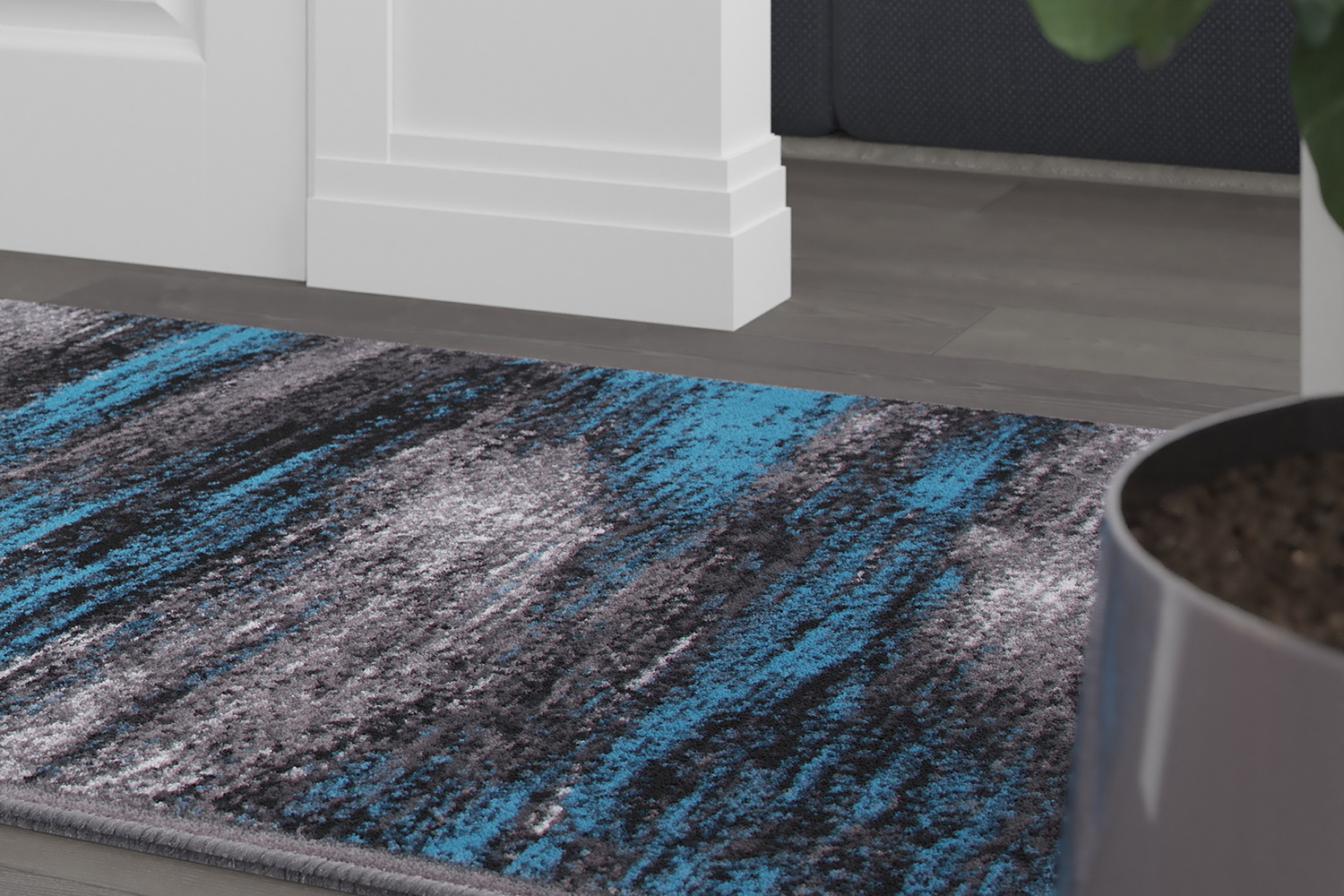 BLNK Rylan Collection Abstract Olefin Area Rug with Jute Backing - Blue, 2'W x 10'L