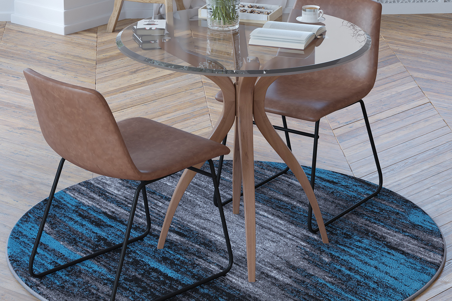 BLNK Rylan Collection Abstract Round Olefin Area Rug with Jute Backing - Blue, 5'W x 5'L