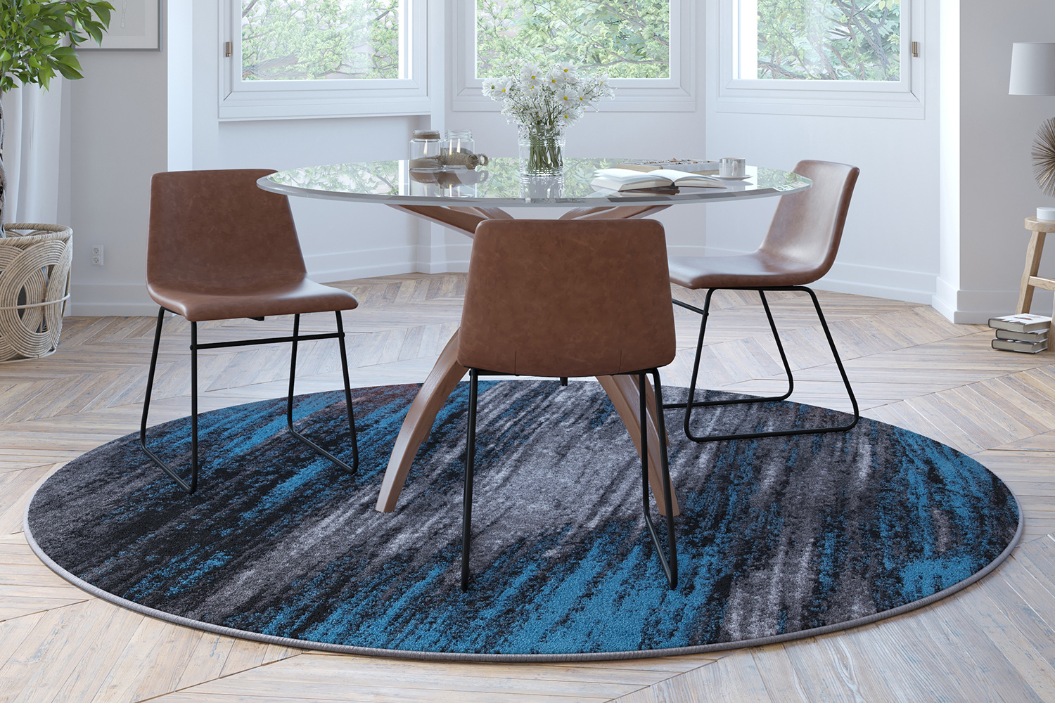 BLNK - Rylan Collection Abstract Round Olefin Area Rug with Jute Backing