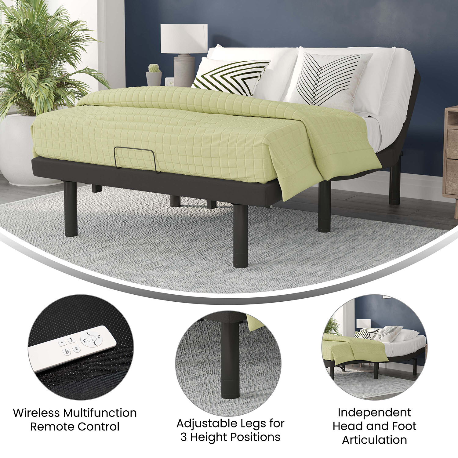 BLNK Selene Adjustable Upholstered Bed Base - Full Size