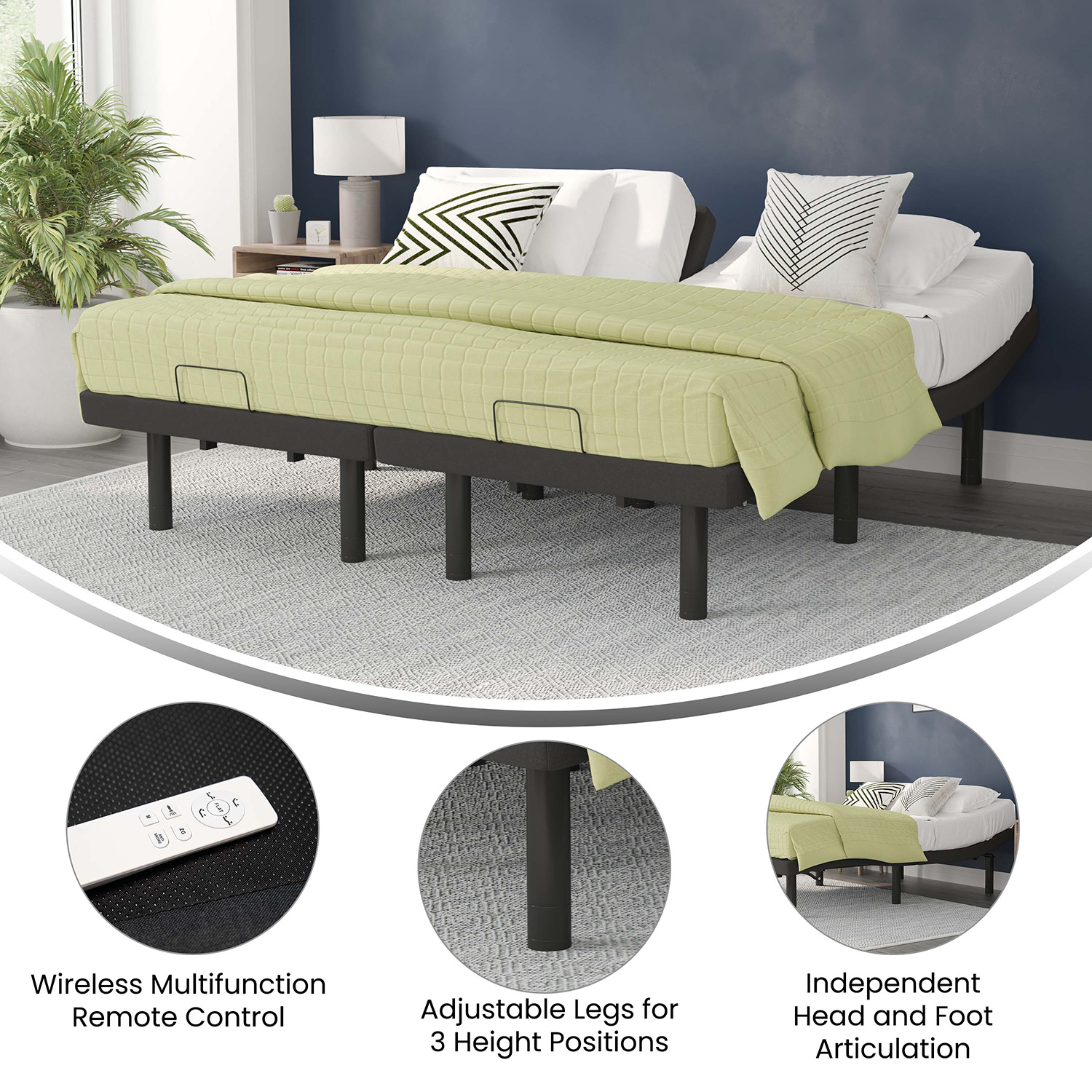 BLNK Selene Adjustable Upholstered Bed Base - Split King Size