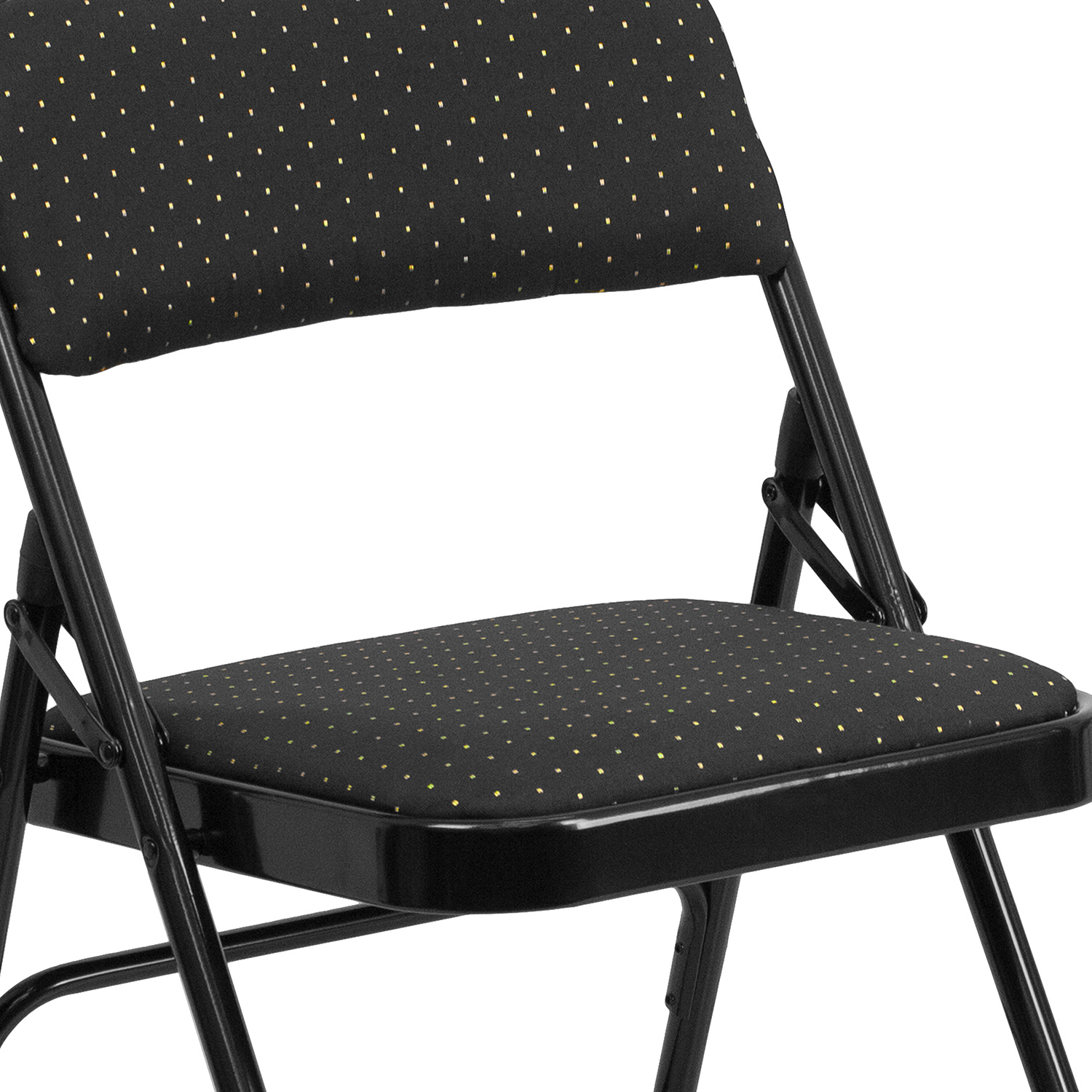 BLNK HERCULES Series Fabric Curved Triple Braced and Double Hinged Patterned Metal Folding Chair - Black