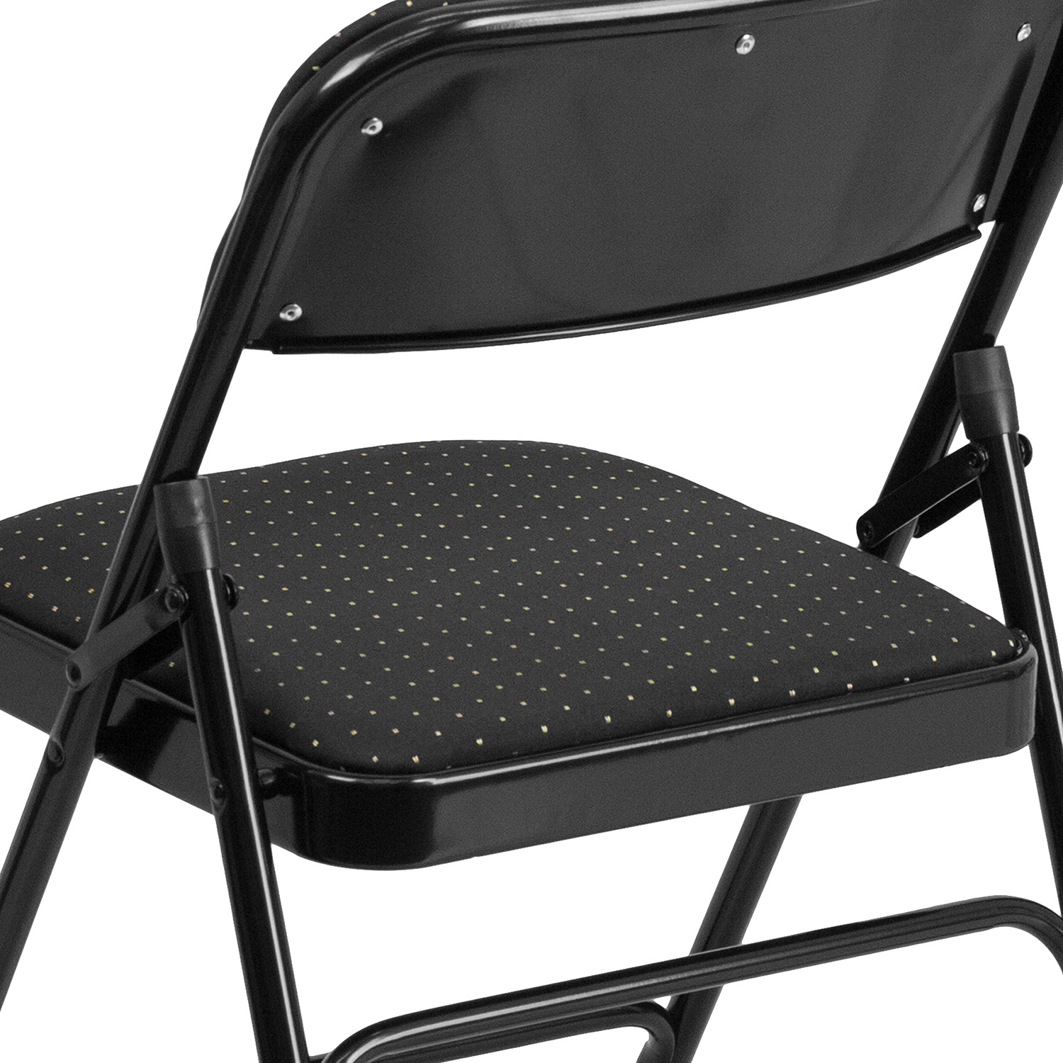 BLNK HERCULES Series Fabric Curved Triple Braced and Double Hinged Patterned Metal Folding Chair - Black