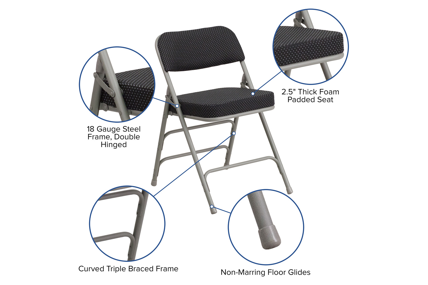 BLNK - HERCULES Series Fabric Premium Curved Triple Braced and Double Hinged Pin-Dot Metal Folding Chair