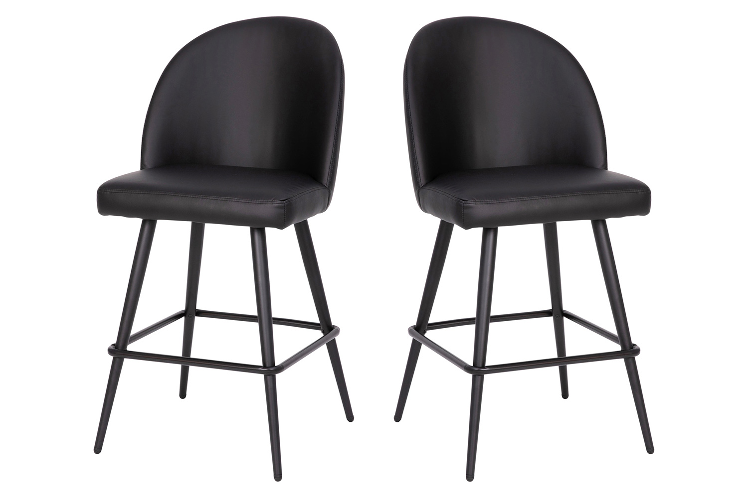 BLNK Lyla Commercial LeatherSoft High-Back Modern Armless Counter Stools with Contoured Backrests, Steel Frames and Footrests Set of 2 - Black